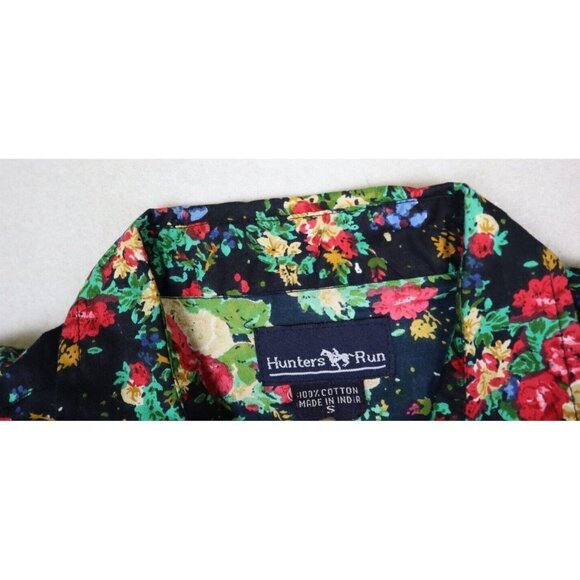 HUNTERS RUN - WOMEN'S BLACK FLORAL PRINT SHORT SLEEVE BUTTON-UP SHIRT - SIZE S - Picture 4 of 7